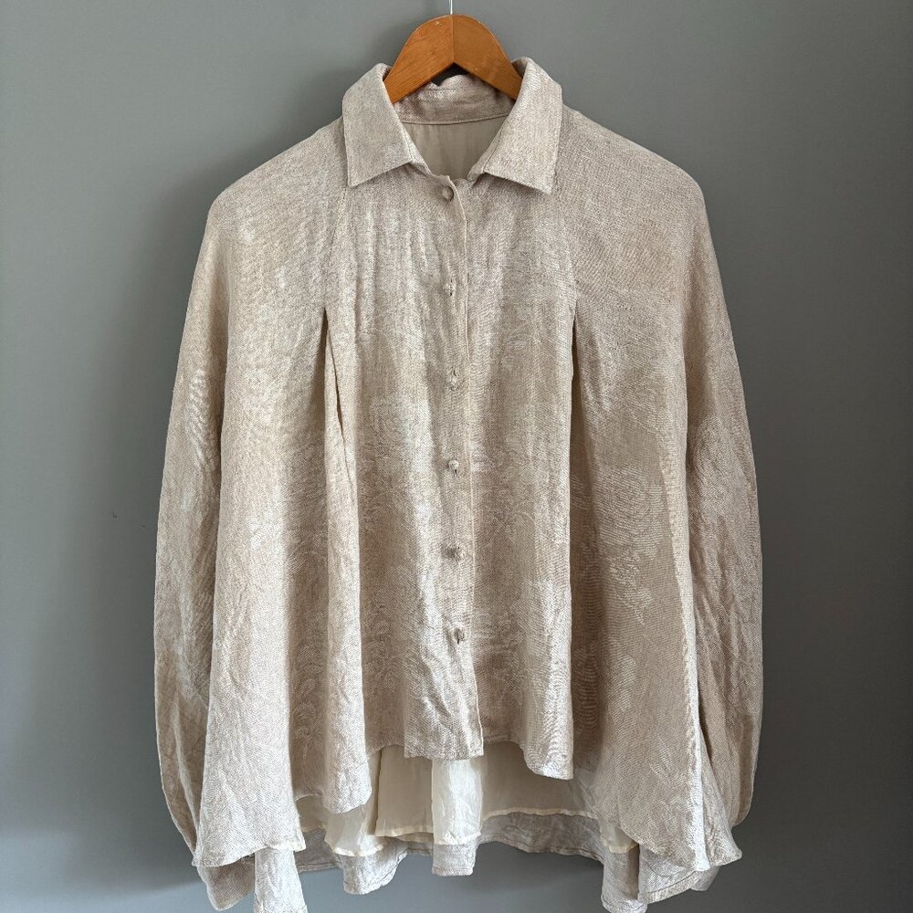 Ecru Linen + Silk Flouncy Blouse